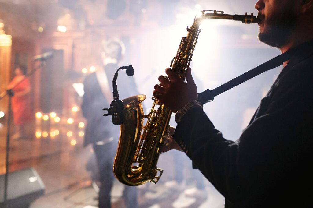 Sax Player at a Jazz club in New Orleans at night
